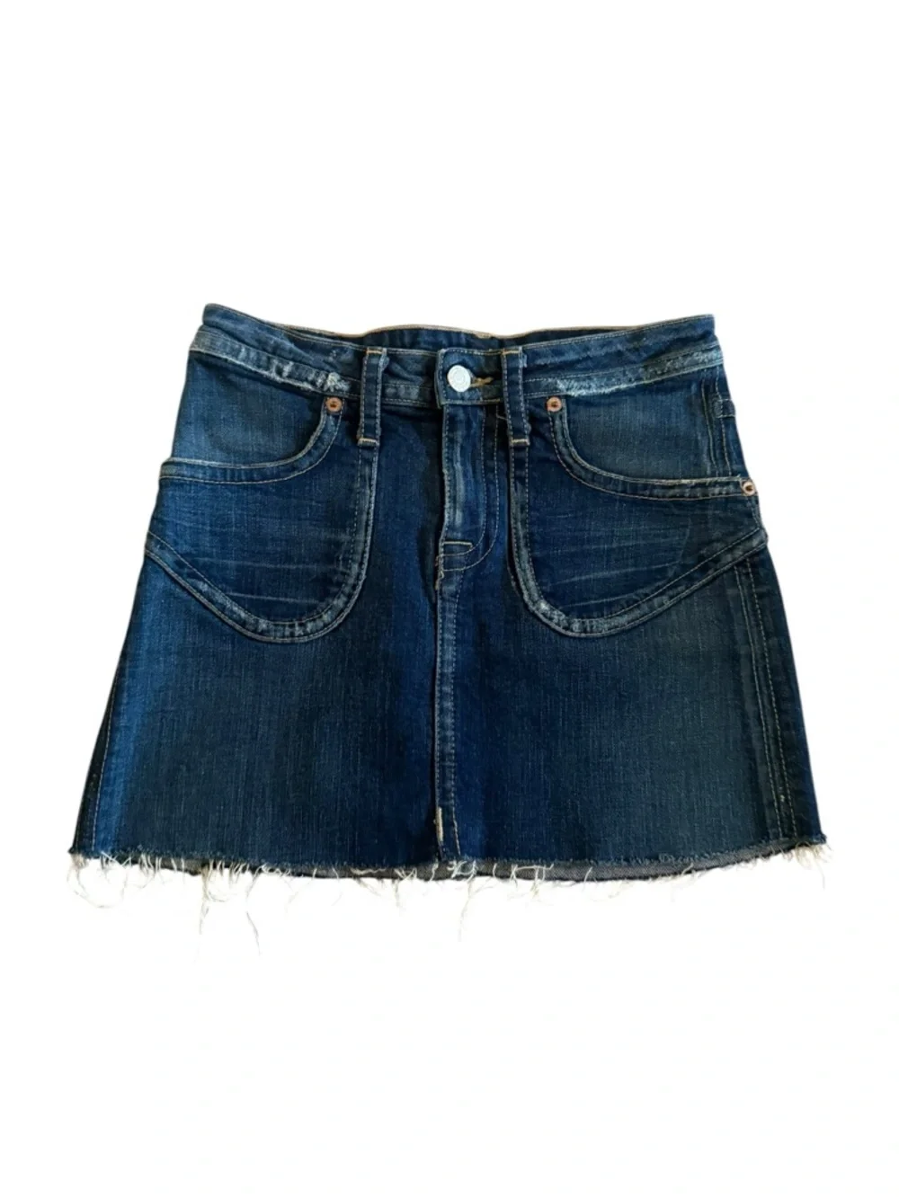 Hudson Jeans Dark Blue Denim Y2K Vintage Mini Skirt with Raw Hem